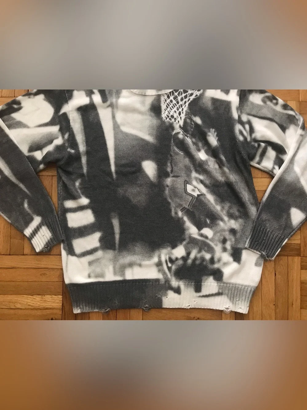 Size Large Mens Air Jordan Print Loose Fit Knit Sweater White Gray HQ1635-133